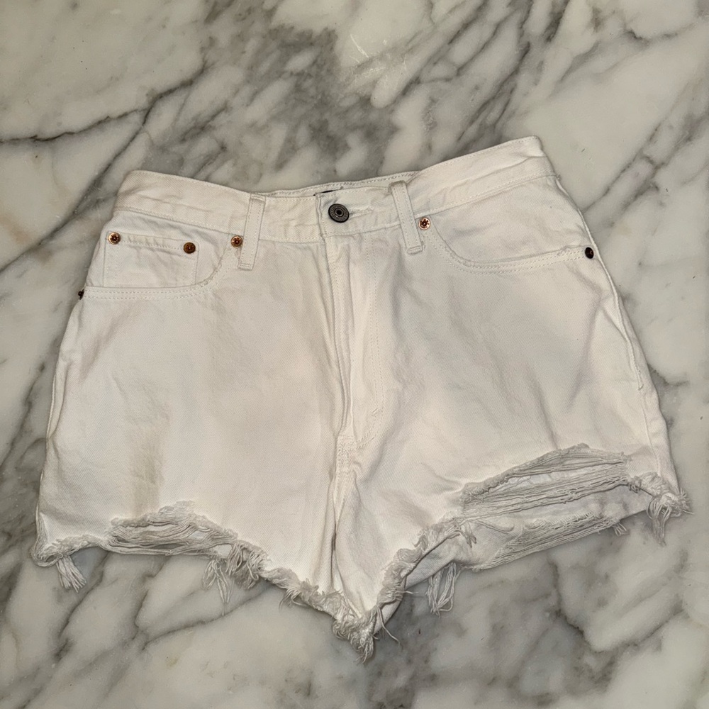 Abercrombie & Fitch White Distressed Jean Shorts